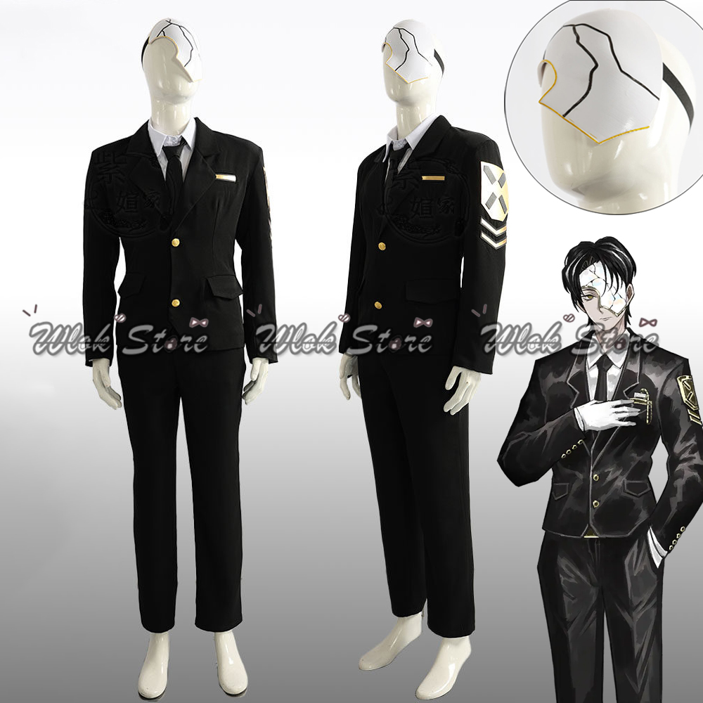 Black Face Mask Pack - ゲームリンバスカンパニーアイデックスナースファーザーリエンコスプレ衣装黒制服スーツとマスク男性女性用ハロウィンパーティー衣装ウィッグ