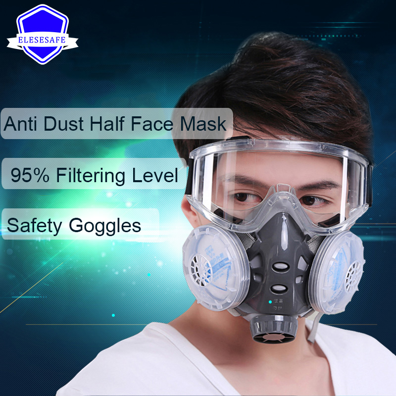 新しい防塵マスクフルフェイスマスクデュアル 4 層フィルター - Dust Mask Construction のレビューと価格