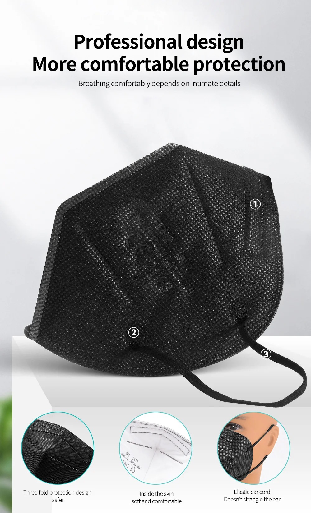 5層FFP2マスク CE認証 KN95 メルトブローンマスク - Black Face Mask Pack のレビューと価格