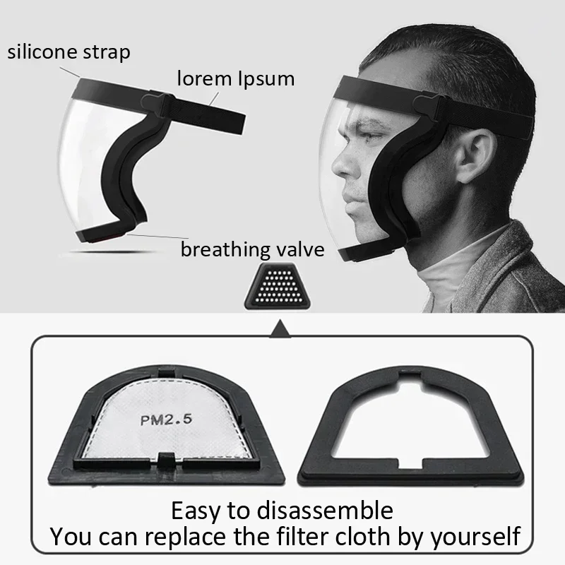 クリアフェイスマスク,ヘッドアイ安全カバー,スクリーンバイザ - Anti Pollution Mask のレビューと価格