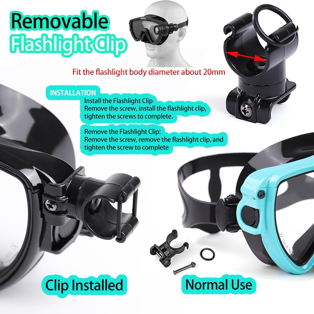 フラッシュライトブラケット付きスキューバダイビングマスク、液 - Silicone Mask Bracket のレビューと価格